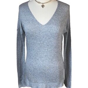 Express Heather Grey Lightweight Laser Cut Perforated V-Neck Sweater